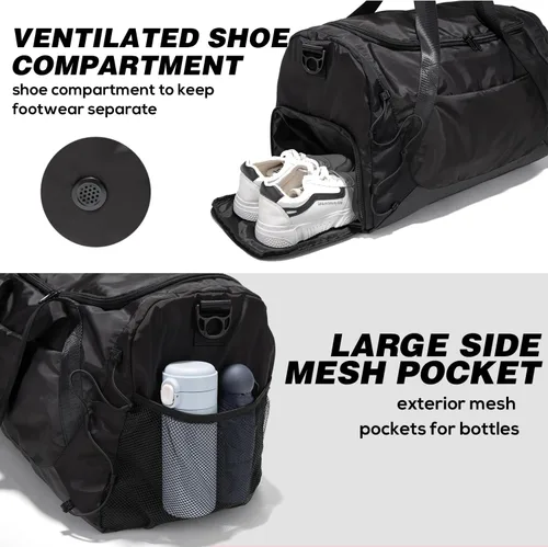 Miniatura 4 de Bolsa de gimnasio para mujeres y hombres, bolsa de lona para viajes con compartimento para zapatos y bolsillo húmedo, bolsa pequeña de mano