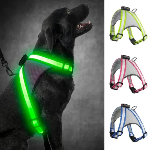 Miniatura 6 de Visinite Arnés LED para perro, chaleco de perro con luz recargable por USB, 2 modos de iluminación que brillan en la oscuridad, arnés ajustable