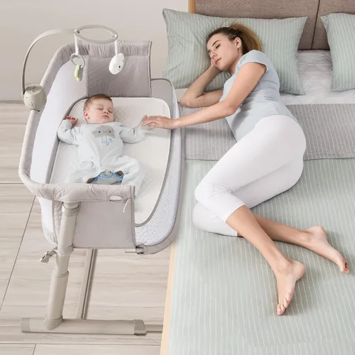 RONBEI Cuna de bebé para el costado de la cama, con malla transpirable, cuna de moisés ajustables en altura para bebé/recién nacido/lactantes Gris