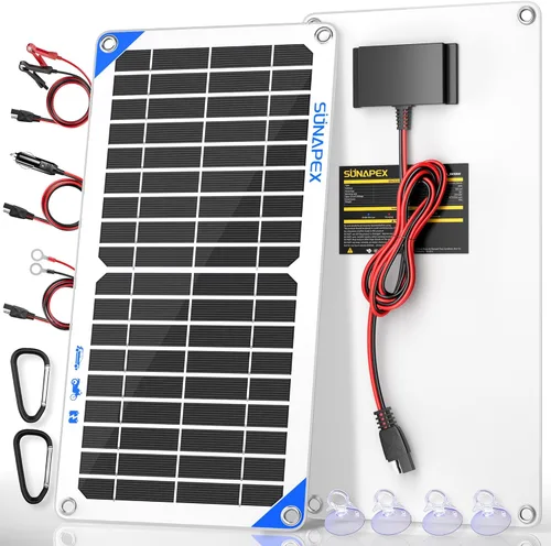 Miniatura 14 de SUNAPEX Mantenedor de cargador solar de goteo de 12 V y 20 vatios, cargador de batería solar impermeable, kit de panel solar, controlador de carga