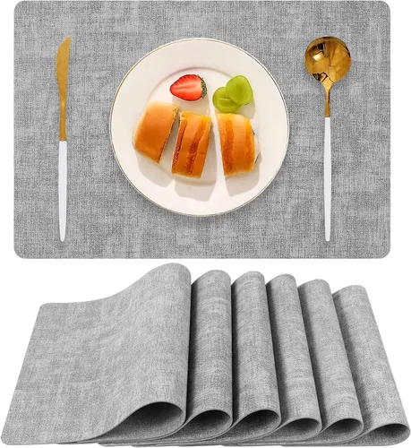 Miniatura 13 de Juego de 6 manteles individuales de piel sintética (beige) Heat Resistant Wipeable Washable Place Mats, Waterproof Anti-Slip Dining Table Mats