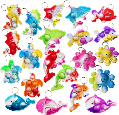 Miniatura 10 de Paquete de 30 llaveros a granel con diseño de animales marinos, pulpos, tiburones, tortugas, delfines, mini llavero pop amigo, recuerdos de fiesta