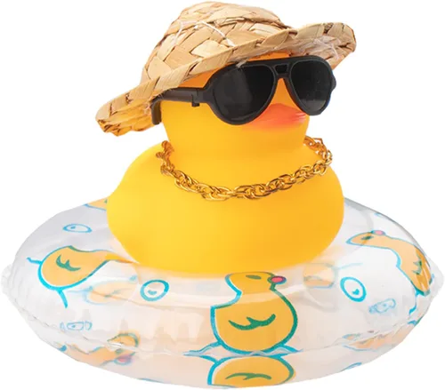 Miniatura 40 de wonuu Pato de Goma para Automóvil, Decoración de Pato Amarillo para Tablero con Sombrero de Sol, Anillo de Natación, Collar, Gafas de Sol