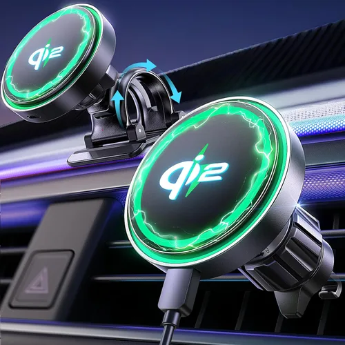 LISEN Cargador de coche Qi2 [Pro con mayor velocidad de carga], soporte magnético súper rápido para teléfono de automóvil, soporte de cargador