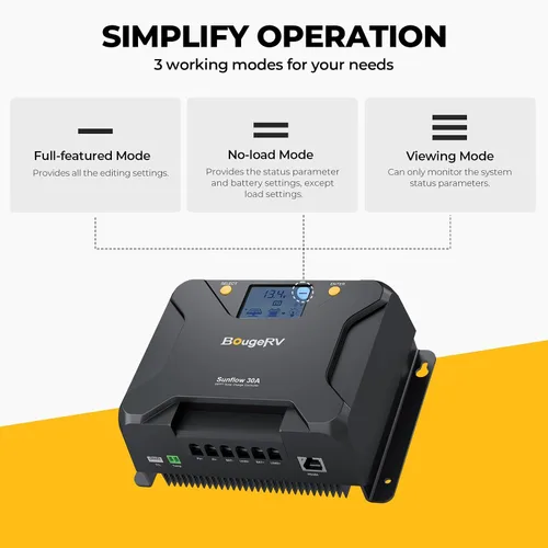 Miniatura 6 de BougeRV MPPT Controlador de carga solar de 30 A, con corte a baja temperatura, control de aplicación, LCD retroiluminado, regulador de panel solar