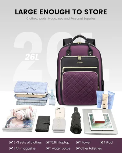 Miniatura 7 de LOVEVOOK Mochila para computadora portátil para mujer, mochila para trabajo de viaje, bolsa de computadora para enfermera, profesora, bolsa