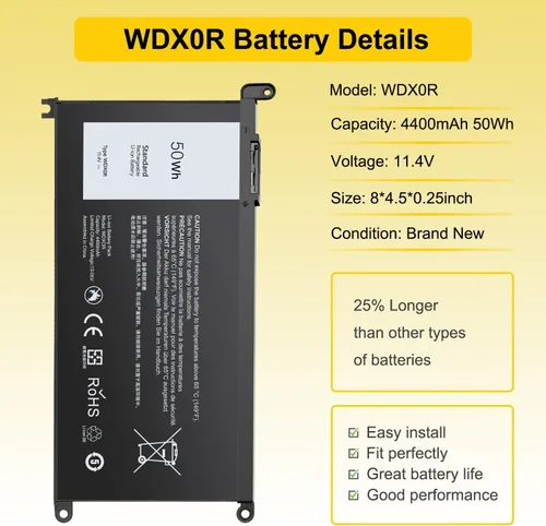 Miniatura 2 de 50WH WDX0R - Batería de repuesto para laptop Dell Inspiron 13/15/17 5000/7000 5368 5378 7378 5568 5578 5580 57670, Latitude 3180-3590, Vostro 5568