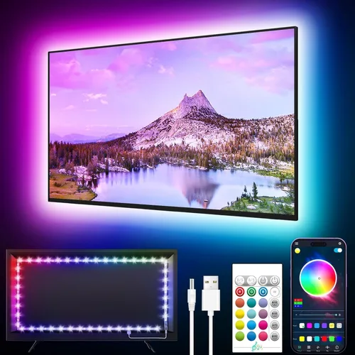 Miniatura 9 de GIPOYENT Tira de luz de TV, retroiluminación LED de sincronización de música, para TV de 32 a 50 pulgadas, luz de TV LED con función Bluetooth, tira