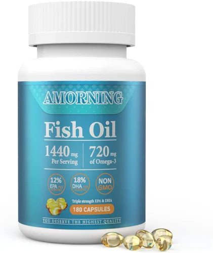 Aceite de Pescado Omega 3 - Ácidos grasos - Suplemento en cápsulas blandas pequeñas - 180 unidades de 1440 mg para apoyar la salud del corazón, el