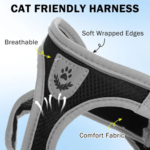 Miniatura 2 de SCENEREAL Juego de arnés y correa para gatos, a prueba de escape, arnés ajustable de malla de aire suave para gatitos para niñas y niños, gatos Negro