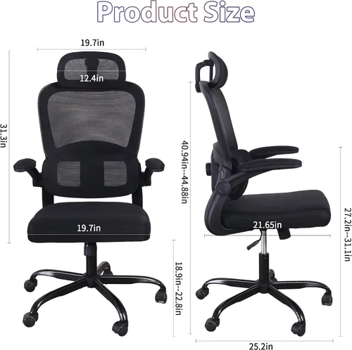 Miniatura 2 de Silla de oficina ergonómica, silla de escritorio de oficina con malla de respaldo alto y soporte lumbar ajustable, sillas giratorias de trabajo