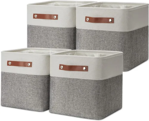 Miniatura 70 de DULLEMELO Juego de 4 cubos de almacenamiento, cesta de almacenamiento de tela para estantes, armario, cuarto del bebé, almacenamiento de juguetes