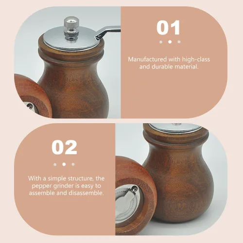 Miniatura 4 de Molinillo de pimienta manual de madera con núcleo de molienda de cerámica y mango ergonómico de manivela para moler pimienta y sal herramienta