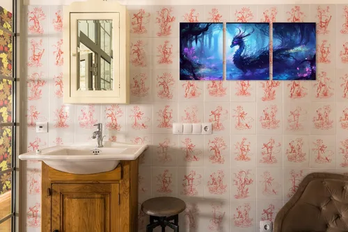 Miniatura 6 de Arte de pared de dragón psicodélico, pintura al óleo de dragón espíritu azul sobre lienzo, arte de pared para decoración moderna del hogar con arte