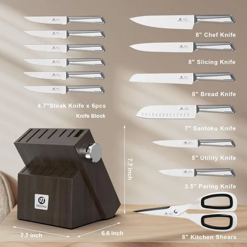Miniatura 6 de Juego de cuchillos para cocina con bloque imarku G14 Juego de cuchillos japoneses de acero inoxidable para cocina, 14 piezas, afilador integrado