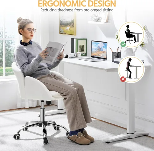 Miniatura 8 de Yaheetech Silla Linda de Escritorio para Hogar y Oficina, Silla Ajustable Moderna Tapizada Giratoria con Respaldo y Brazos para Trabajo, Estudio