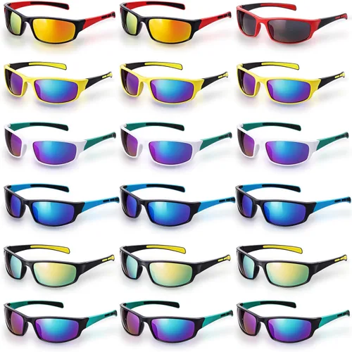 Miniatura 10 de Leumoi 18 pares de gafas de sol deportivas tácticas para correr, gafas de sol para conducción, gafas de motocicleta para hombres, mujeres y jóvenes