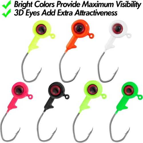 Miniatura 3 de Dr.Fish Crappie Jig 3D Ojos Pesca Jig Cabeza de Agua Dulce Crappie Trucha Panfish Gancho Bass Pesca Señuelo 1/32oz 1/16oz 1/8oz Rosado