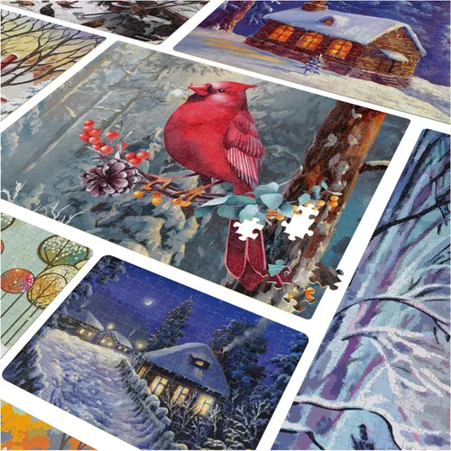 Miniatura 3 de Paquete de rompecabezas de 24 piezas, paisaje de ilustración de nieve de invierno navideño, 1000, 500, 300, 100, 48, 24 piezas, para niños y adultos