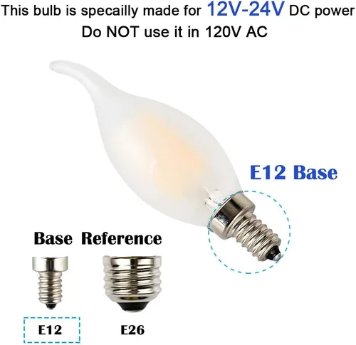 Miniatura 2 de Bombilla LED de bajo voltaje DC 12V 2W para candelabro de 12V-24V CC, 12V CA, color de luz blanca cálida 2700K, base pequeña E12, reemplazo