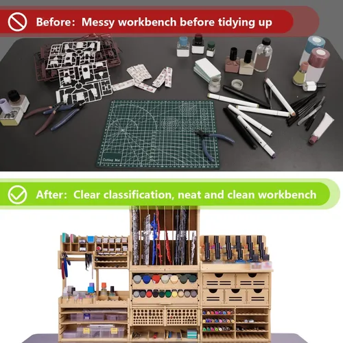 Miniatura 5 de GK1 - Kit organizador de madera con material MDF, estante de pintura, destornillador/soporte para brochas, para pinturas y herramientas Tamiya, GK1