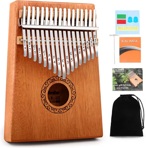 YUNDIE - Piano de pulgar Kalimba, portátil de 17 teclas con martillo de afinación e instrucciones, instrumentos musicales, regalo de cumpleaños para