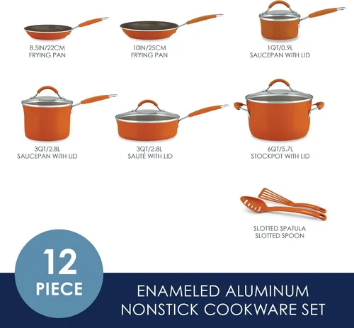 Miniatura 2 de Rachael Ray Cucina - Juego de ollas y sartenes antiadherentes, 12 piezas, color naranja calabaza Naranja (Pumpkin Orange)