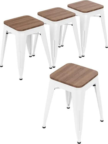 Miniatura 8 de Changjie Furniture Juego de 4 sillas de comedor de metal de 18 pulgadas, taburetes cortos apilables, sillas de aula (18 pulgadas, negro mate)