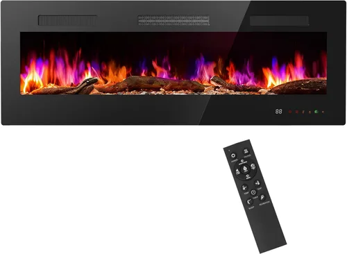 Miniatura 11 de Sweetcrispy - Chimenea eléctrica de 36 pulgadas para insertar, 1500 W montada en pared y empotrada, estufa de leña independiente con control remoto
