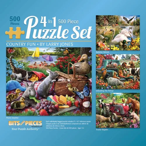 Miniatura 10 de Bits and Pieces Rompecabezas 4 en 1 de 1000 piezas para adultos – Diversión campestre por el artista Larry Jones, tamaño del rompecabezas