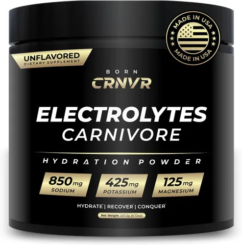 Carnivore Electrolytes Powder – Alto en sodio (850 mg) sin sabor | Cero azúcar, sin rellenos, reemplazo de electrolitos para Keto e hidratación en
