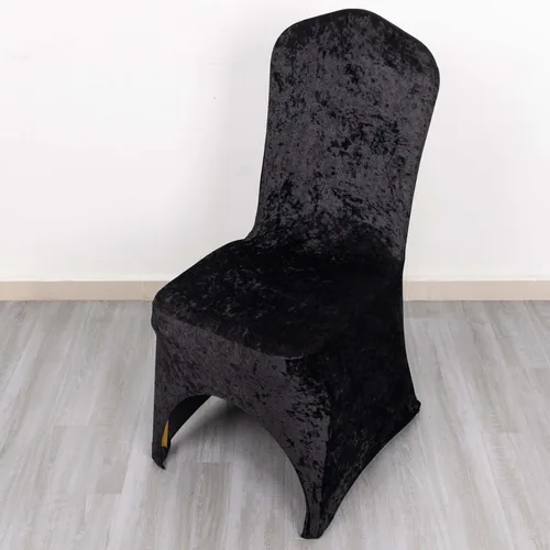 Miniatura 3 de Efavormart - Funda elástica para silla de banquete de terciopelo triturado y elastano negro con bolsillos para los pies, funda para silla de boda