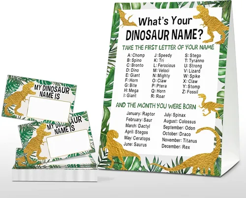 Miniatura 4 de Juego de nombre de dinosaurio con texto en inglés "What's Your Dinosaur Name" - Juegos de fiesta de cumpleaños de safari para adultos - Actividad