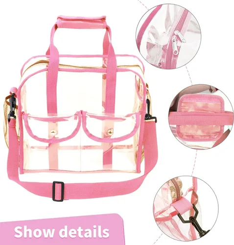 Miniatura 8 de MOFASVIGI Bolsa transparente aprobada para estadios, transparente, impermeable, para trabajo, juegos deportivos, conciertos, viajes, 12 x 12 x 6