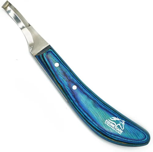 Equine Care Cuchillo de pezuña para diestros – Hoja de acero inoxidable J2 afilada de doble filo, mango ergonómico de hoja – Recortadora profesional