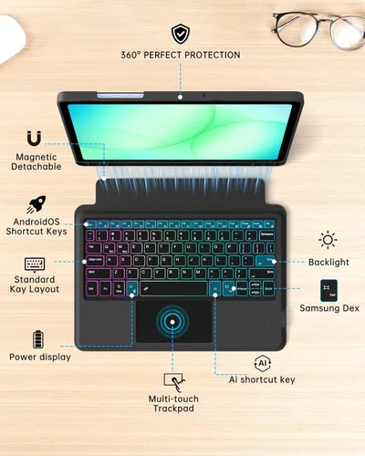 Miniatura 3 de Funda para teclado Samsung Galaxy Tab A9+ Plus/A11+ Plus de 11 pulgadas: modo DEX de un clic, teclado retroiluminado arcoíris con panel táctil