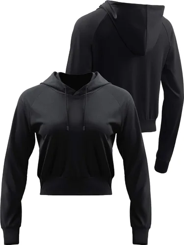 Miniatura 4 de CADMUS Sudadera corta casual de manga larga para mujer, sudadera con capucha para correr, paquete de 1 o 2