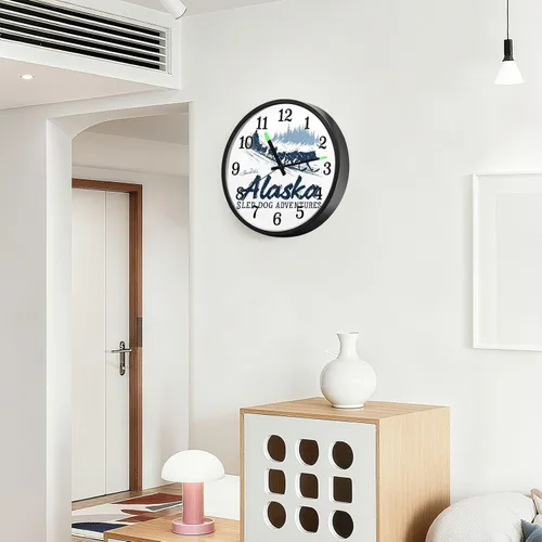 Miniatura 6 de Yuiboo Battery Operated Silent Non-Ticking Clock Luminous Voice-Activated Wall Clocks Alaska Sled Adventures Vintage Beige 12 Inch for Living Room