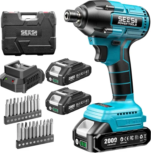 Miniatura 8 de SEESII Kit de destornillador de impacto inalámbrico, juego de destornillador de impacto de par máximo de 21V 1590 pulg-lb (180 N·m) con dos