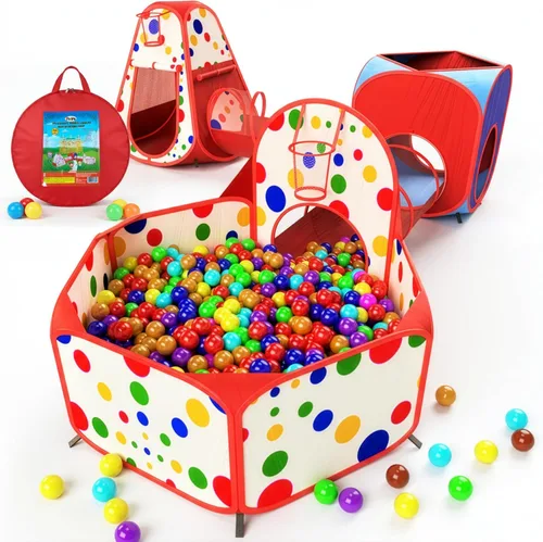 Miniatura 11 de Playz Tienda de campaña desplegable de 5 piezas para niños, túnel de gateo y pozo de pelotas con aro de baloncesto para niños, niñas, bebés y niños