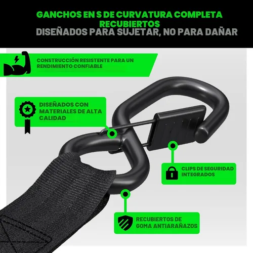 Miniatura 4 de Rhino USA - Correas de trinquete de amarre (4), 1 pulgada x 15 pies (resistencia 1823 libras), con ganchos en S de seguridad, alta calidad para Negro