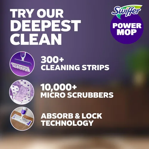 Miniatura 2 de Swiffer PowerMop - Recambios de almohadilla de trapeador multisuperficie para limpieza de pisos, 11 unidades, color blanco/morado