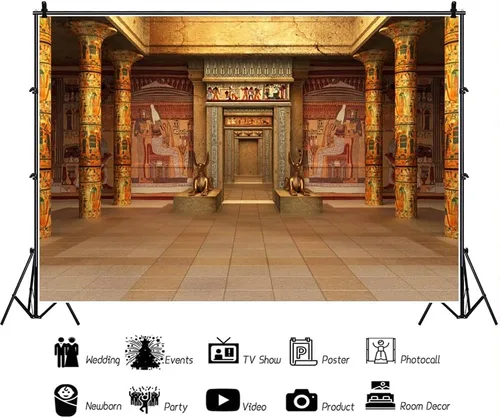 Miniatura 2 de AOFOTO Telón de fondo hipóstico del templo egipcio de 5 x 3 pies, diseño de arqueología, palacio dorado del Egipto con mural de pared jeroglífico