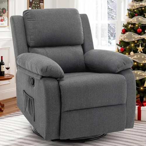 Miniatura 14 de Korser Silla reclinable, silla mecedora giratoria 360 grados para adultos, mecedora pequeña para espacios pequeños, tapizada de tela, reclinable