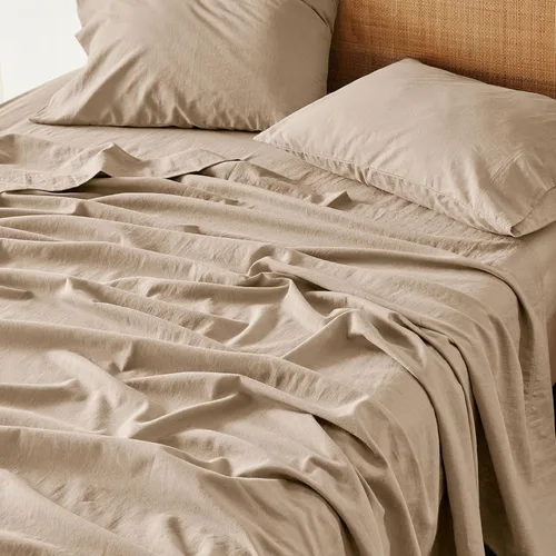 Miniatura 10 de Bedsure Sábanas de cama tamaño King, juego de sábanas de algodón y lino, antipilling, ultrasuaves y transpirables, sábanas bajeras King con bolsillo