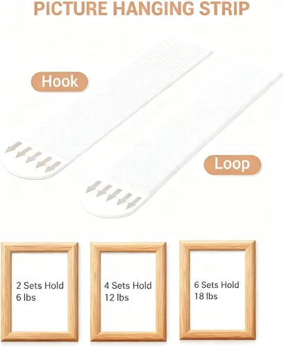 Miniatura 5 de 36 pares de tiras para colgar cuadros de 0.63 x 1.81 pulgadas, tiras adhesivas para colgar en la pared, sin agujeros, marcos de fotos para colgar