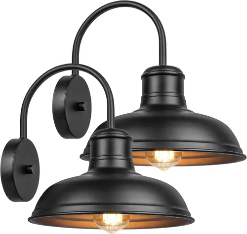 Miniatura 9 de Paquete de 2 luces de porche de cuello de ganso para exteriores, accesorios de luz de granero impermeables para montaje en pared, aplique de pared