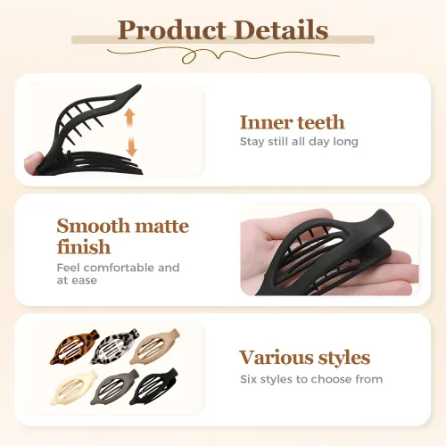Miniatura 3 de Pinzas planas para el cabello para mujeres, pinzas de garra planas y pinzas de pico de pato para cabello grueso o delgado, accesorios de peinado