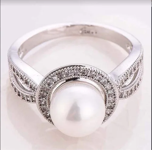 Miniatura 3 de MIAHAO - Anillo de plata de ley 925 con perla y zafiro blanco para mujer, joyería de fiesta de boda, talla 6-10 (código 6 de EE. UU.)