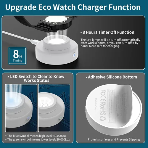 Miniatura 2 de Cargador de reloj solar, temporizador de apagado de 8H con hombres, mujeres y 3 tapas cuadradas, luz UV LED, carga rápida, relojes Eco Drive
